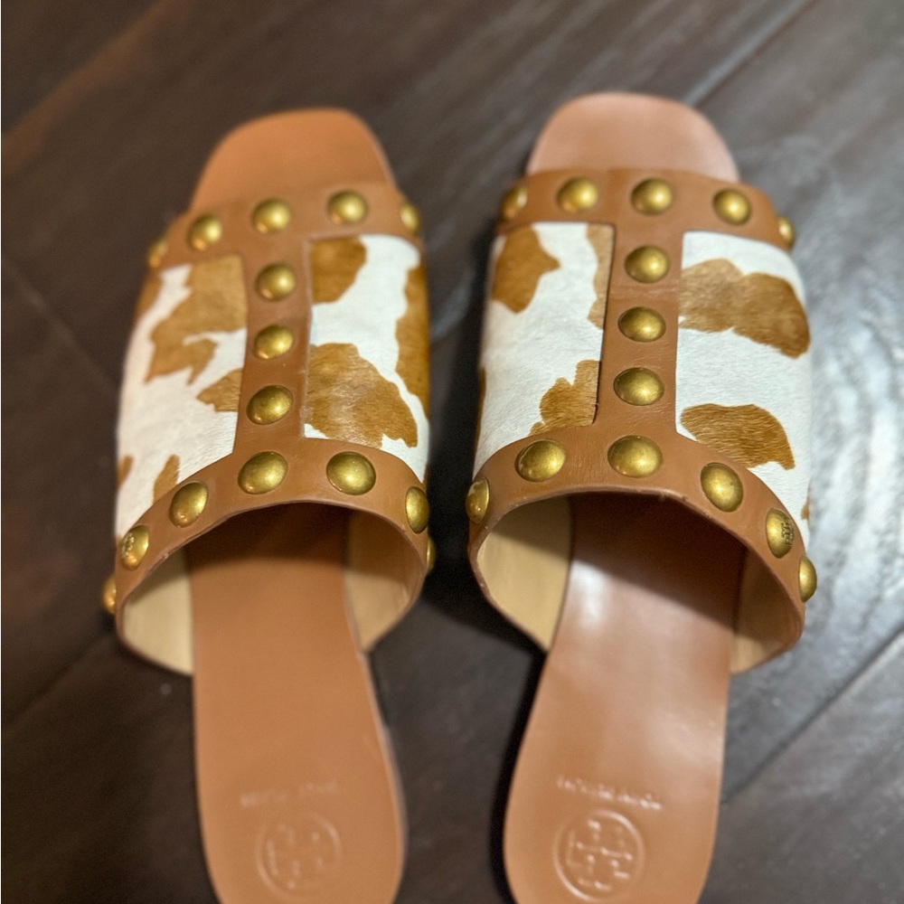 Tory Burch Brown and White Studded Women's Slide Sandals